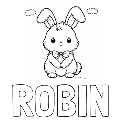 Online izdelana pobarvanka - Pobarvanka imena ROBIN in pobarvanka prikupnega zajčka
