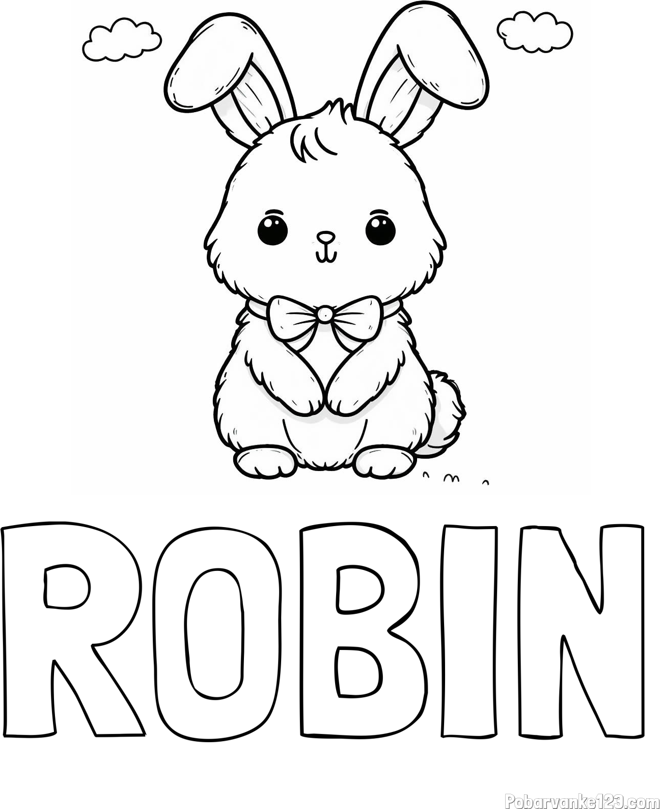 Pobarvanka imena ROBIN in pobarvanka prikupnega zajčka