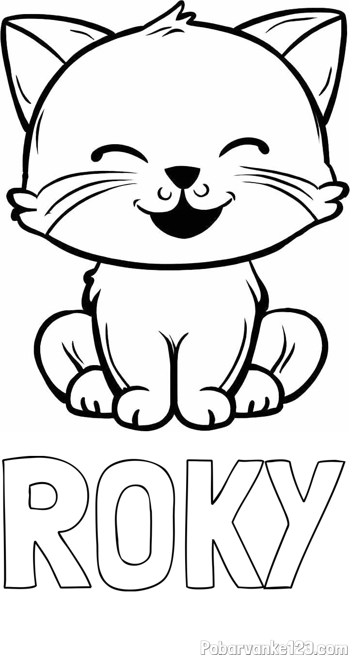 Pobarvanka imena ROKY in pobarvanka prikupne mačke