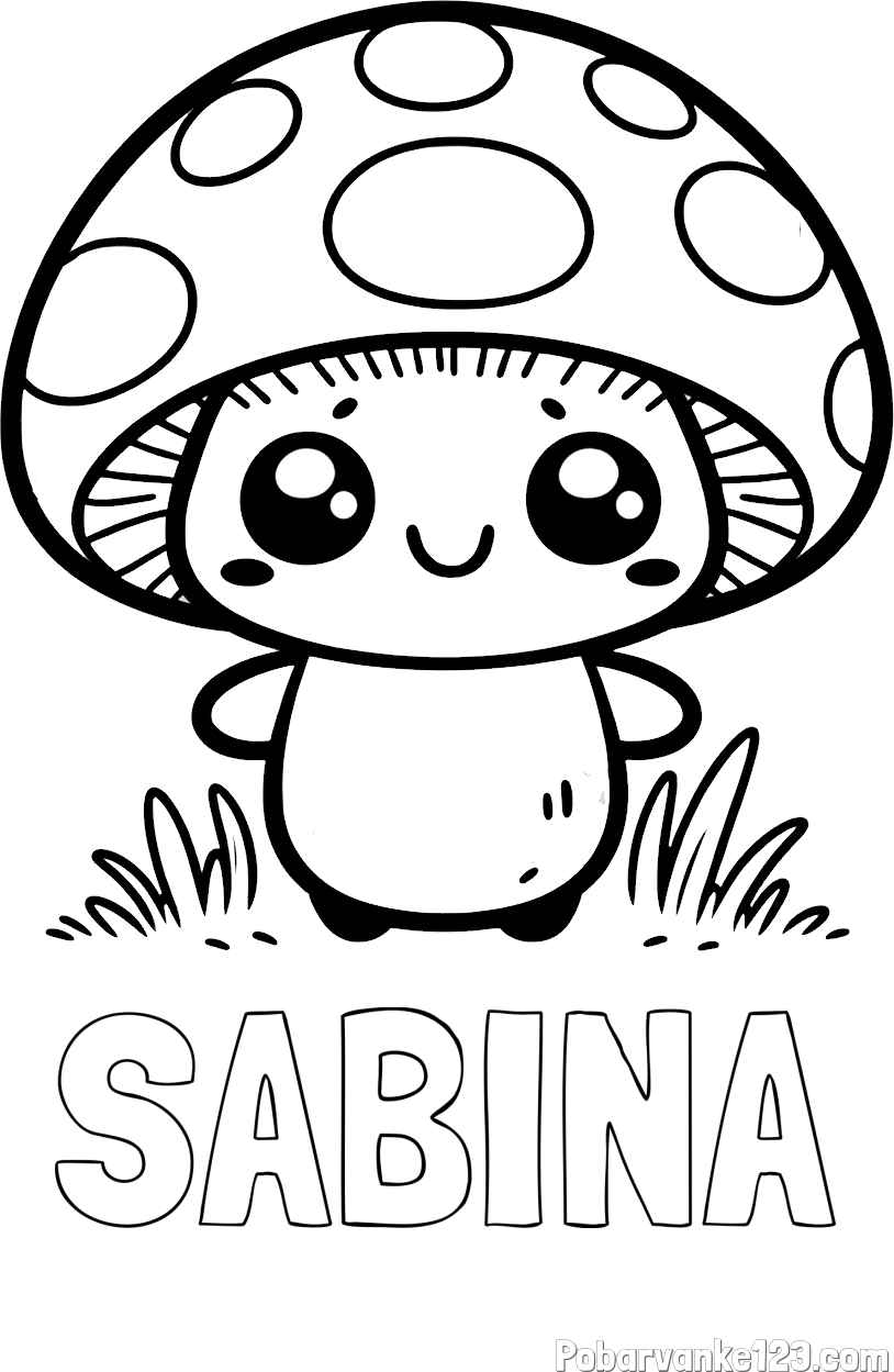 Pobarvanka imena SABINA in otroška pobarvanka gobe