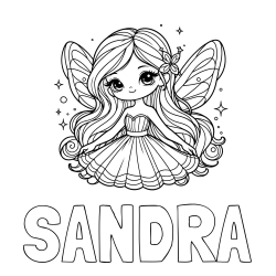 Online izdelana pobarvanka - Pobarvanka imena SANDRA in pobarvanka ljubke in nasmejane čarobne vile