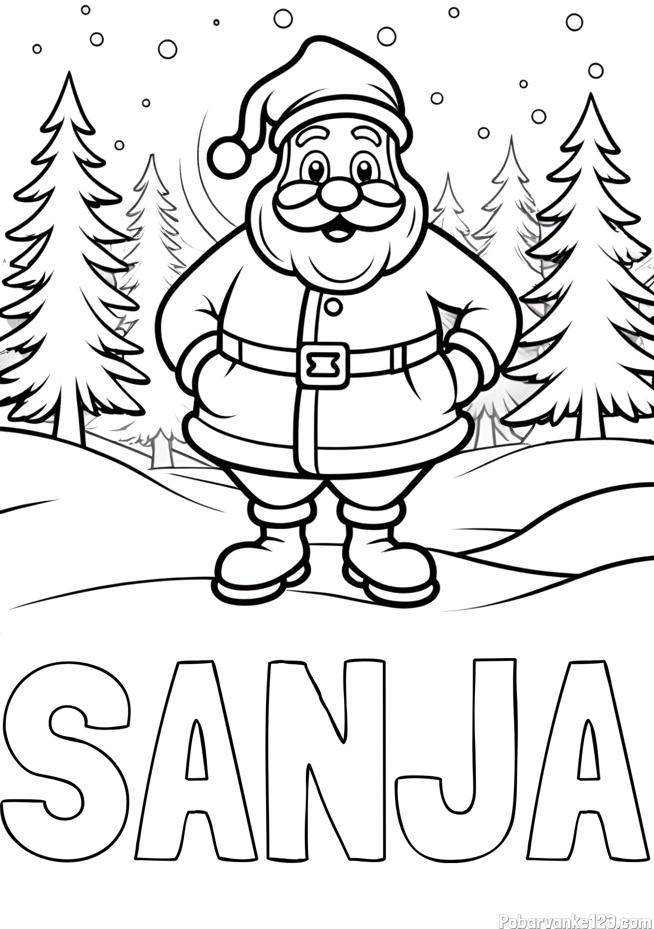 Pobarvanka imena SANJA in pobarvanka Božička v gozdu