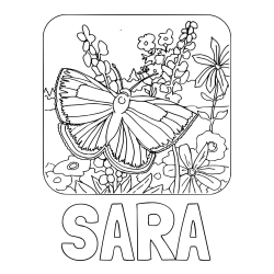 Online izdelana pobarvanka - Pobarvanka imena SARA in pobarvanka metulja v naravi