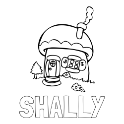Online izdelana pobarvanka - Pobarvanka imena SHALLY in pobarvanka jurčka spremenjenega v hiško