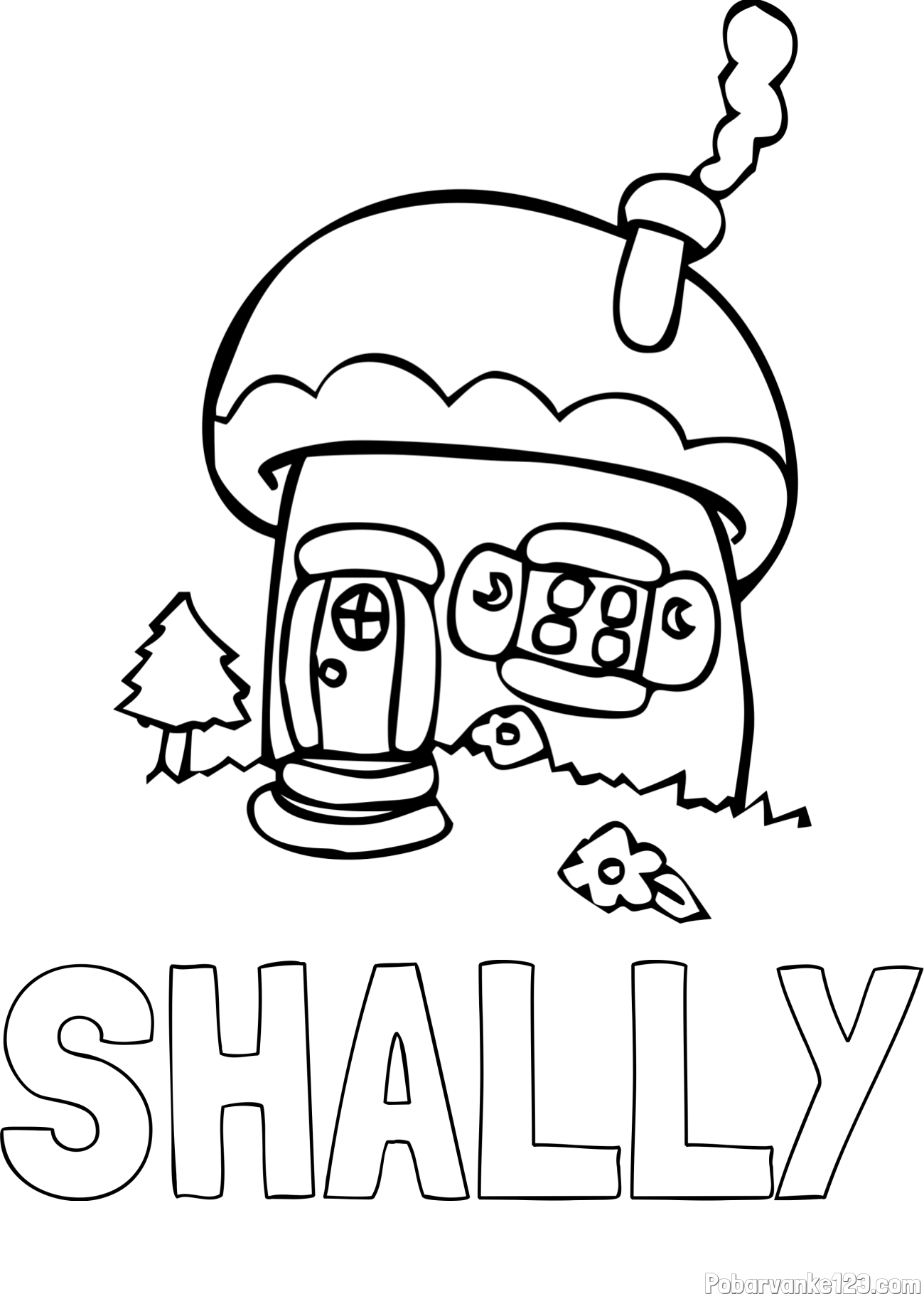 Pobarvanka imena SHALLY in pobarvanka jurčka spremenjenega v hiško