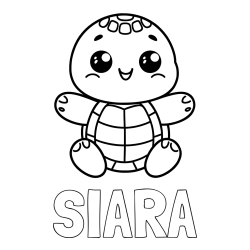 Online izdelana pobarvanka - Pobarvanka imena SIARA in otroška pobarvanka ljubke in nasmejane želvice
