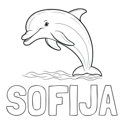 Online izdelana pobarvanka - Pobarvanka imena SOFIJA in otroška pobarvanka nasmejanega delfina v skoku