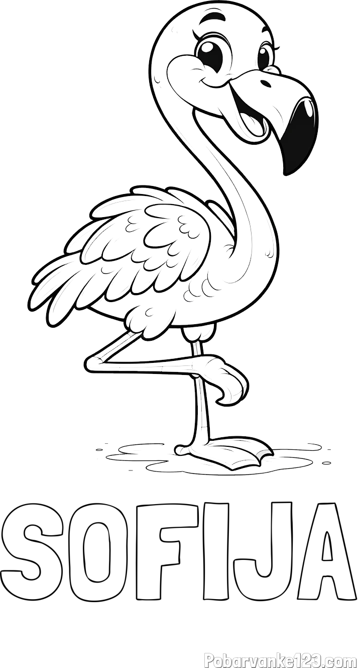 Pobarvanka imena SOFIJA in otroška pobarvanka prikupnega flaminga