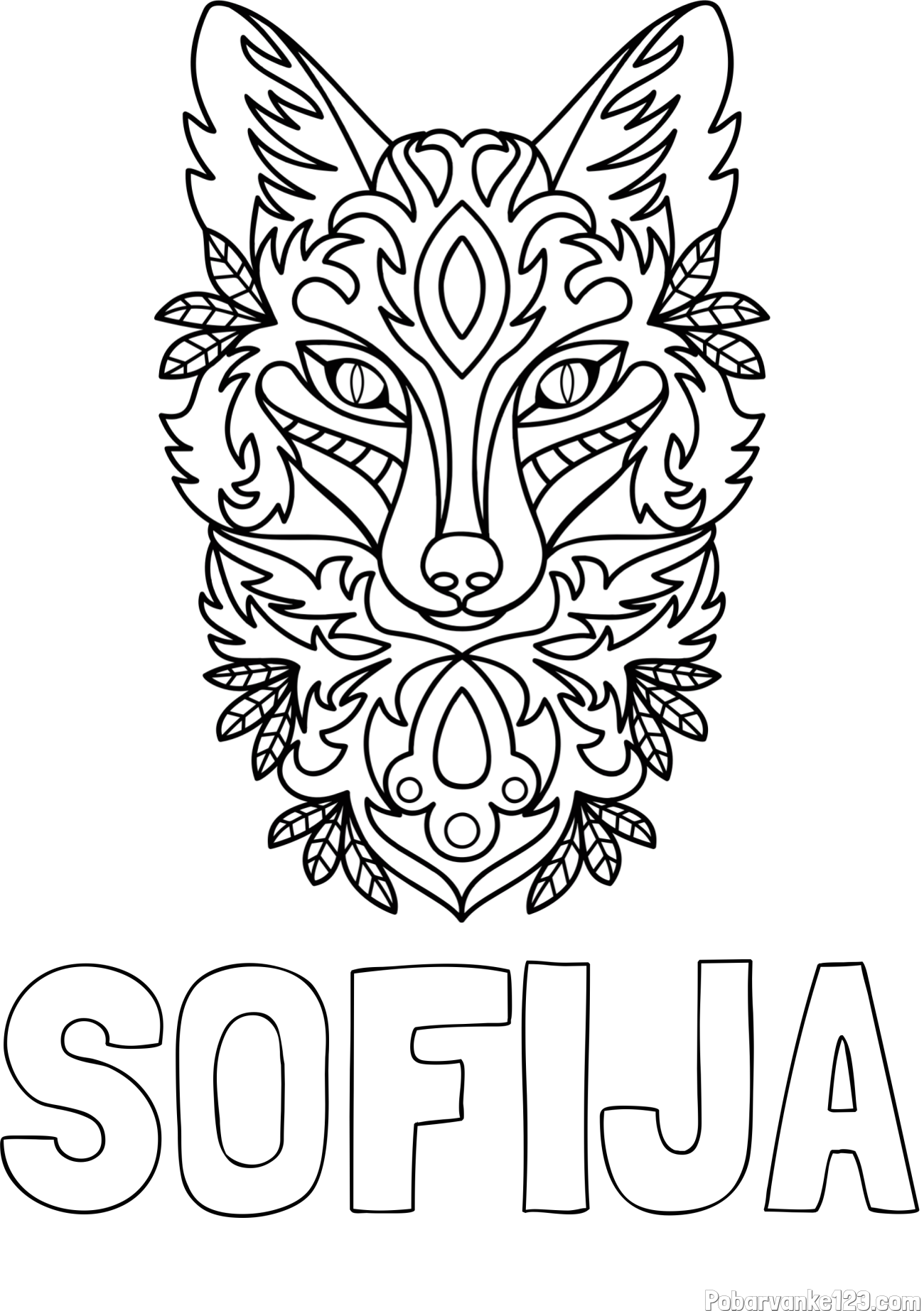 Pobarvanka imena SOFIJA in pobarvanka volka - mandale