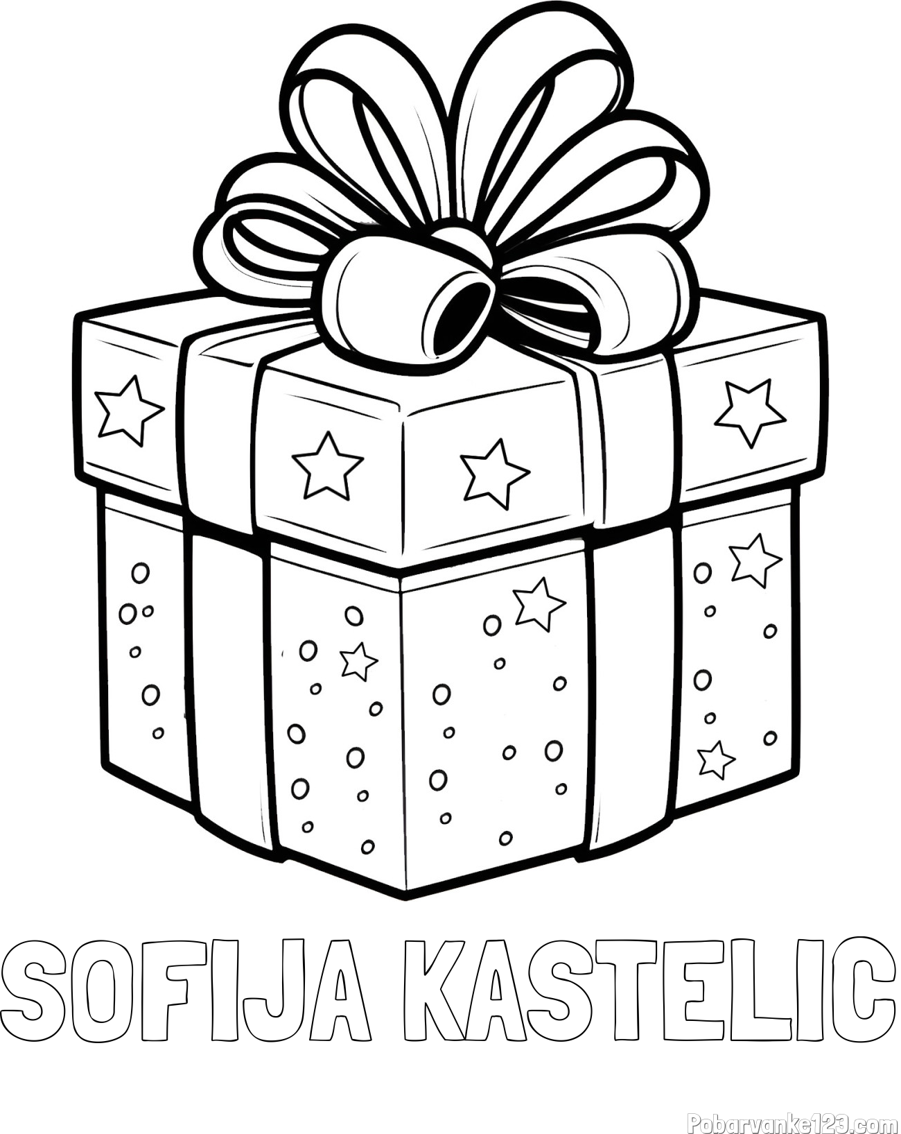 Pobarvanka imena SOFIJA KASTELIC in pobarvanka božičnega darila