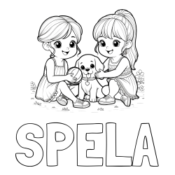 Online izdelana pobarvanka - Pobarvanka imena ŠPELA in pobarvanka prijateljic s kužkom