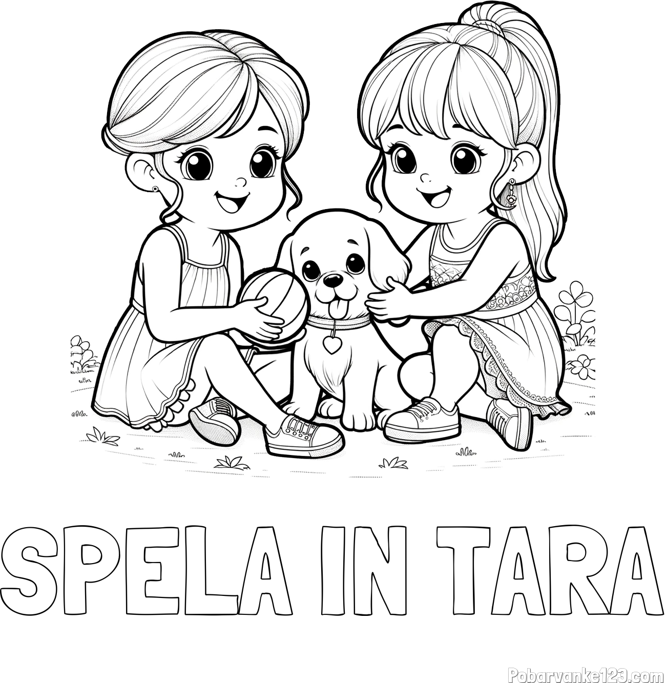 Pobarvanka imena ŠPELA IN TARA in pobarvanka prijateljic s kužkom