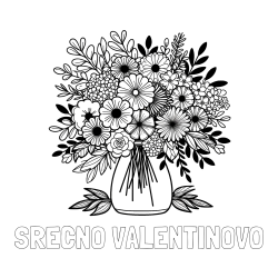 Online izdelana pobarvanka - Pobarvanka imena SRECNO VALENTINOVO in pobarvanka veliekga šopka rož