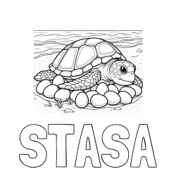 Online izdelana pobarvanka - Pobarvanka imena STAŠA in pobarvanka želve na obali