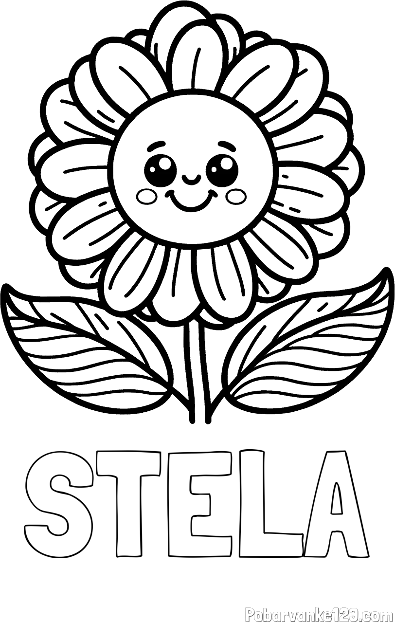Pobarvanka imena STELA in pobarvanka ljubke in nasmejane rože