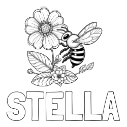 Online izdelana pobarvanka - Pobarvanka imena STELLA in otroška pobarvanka čebelice in rožice