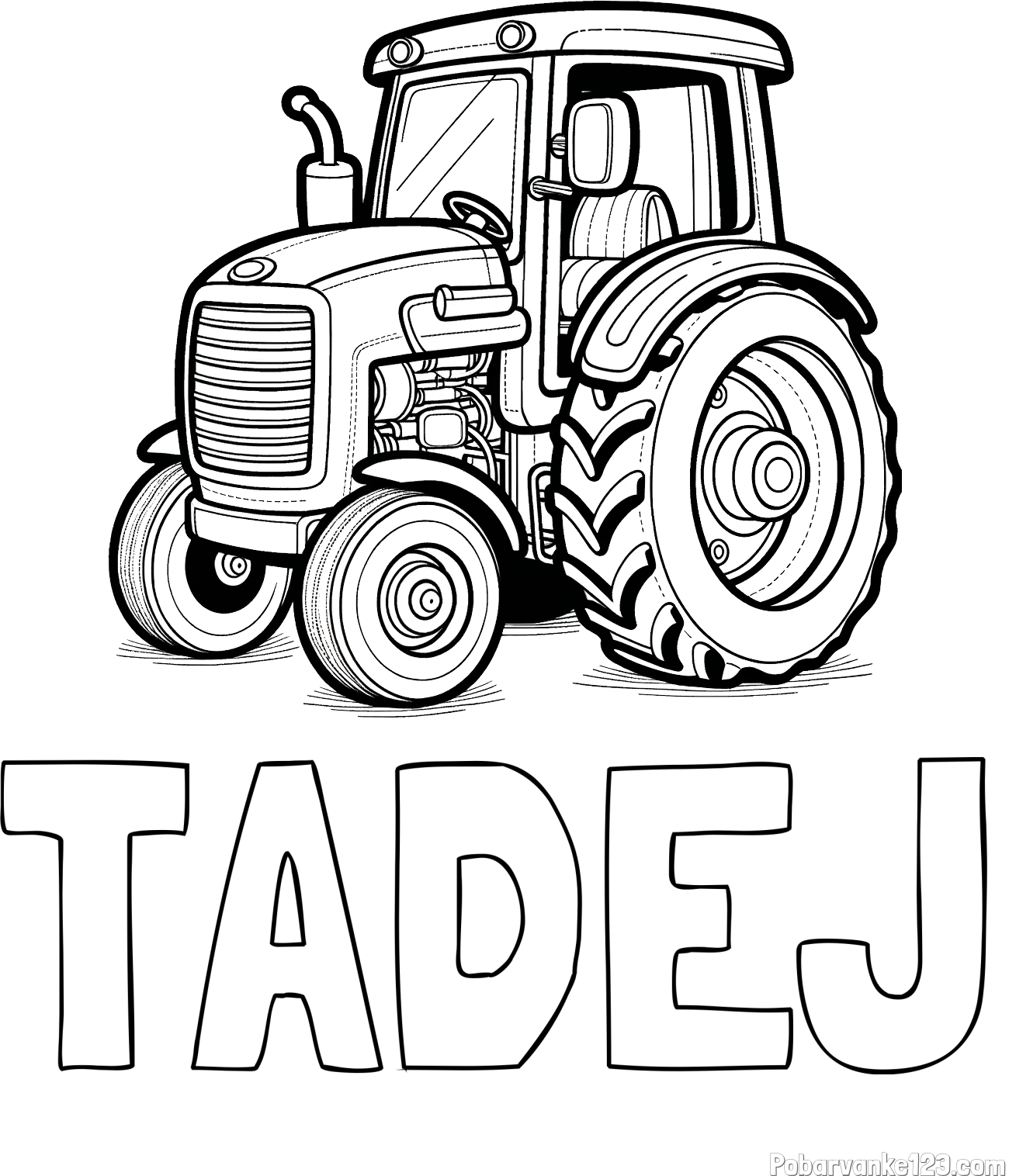 Pobarvanka imena TADEJ in pobarvanka starega, a lepega traktorja