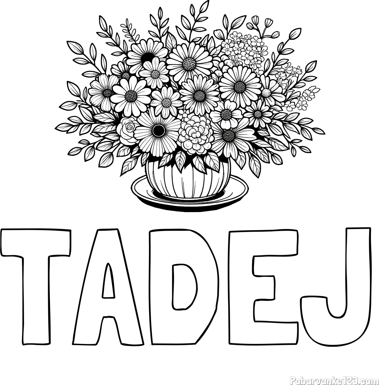 Pobarvanka imena TADEJ in pobarvanka velikega šopka rož
