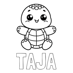 Online izdelana pobarvanka - Pobarvanka imena TAJA in otroška pobarvanka ljubke in nasmejane želvice