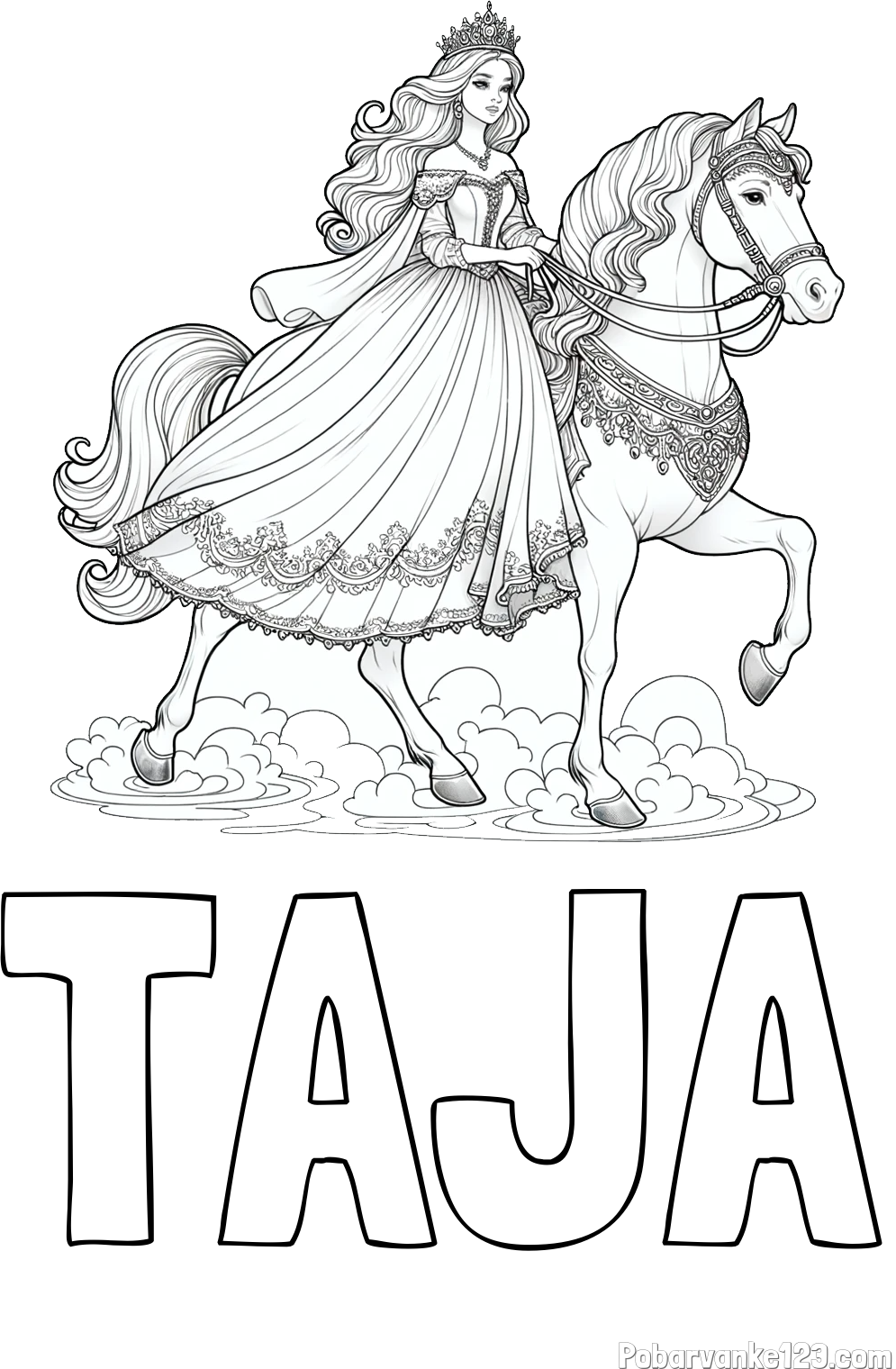 Pobarvanka imena TAJA in pobarvanka princese na konju