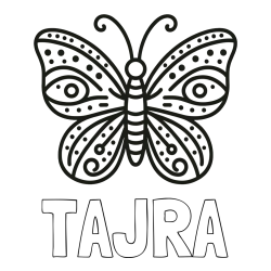 Online izdelana pobarvanka - Pobarvanka imena TAJRA in preprosta pobarvanka metulja