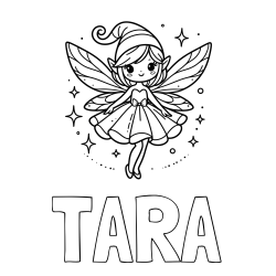 Online izdelana pobarvanka - Pobarvanka imena TARA in otroška pobarvanka čudovite vile