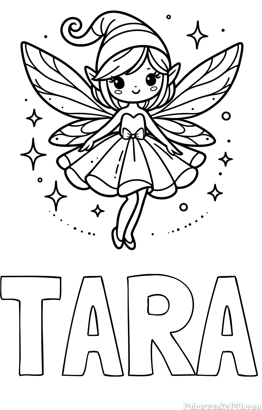 Pobarvanka imena TARA in otroška pobarvanka čudovite vile