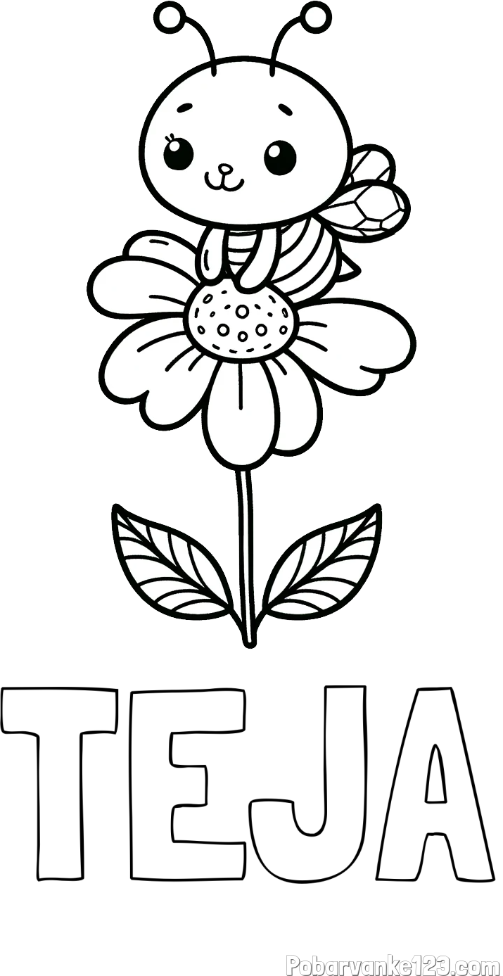 Pobarvanka imena TEJA in pobarvanka ljubke čebelice na roži