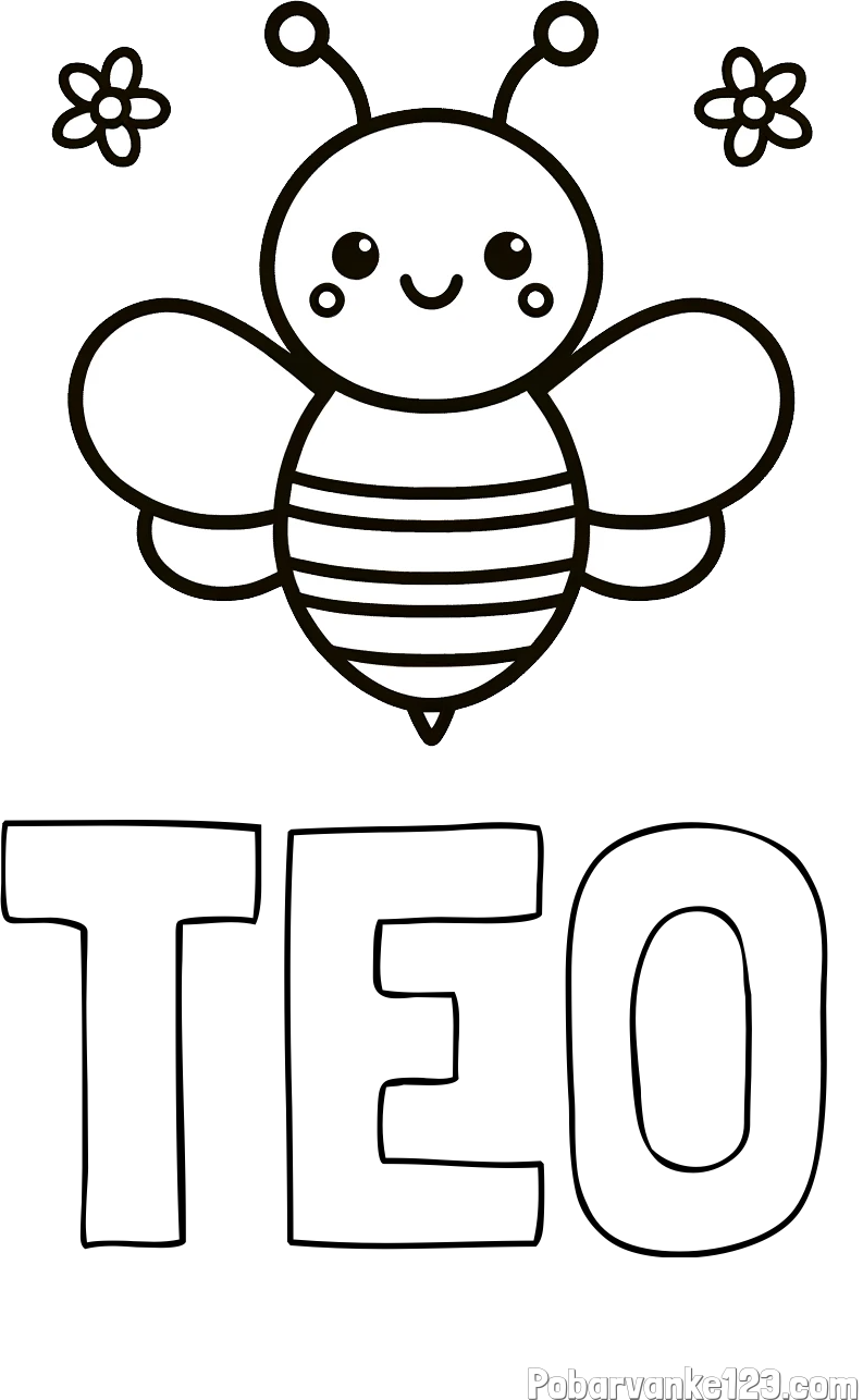 Pobarvanka imena TEO in otroška pobarvanka čebele