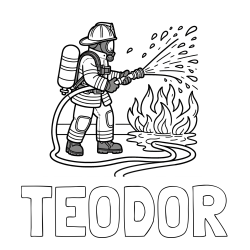 Online izdelana pobarvanka - Pobarvanka imena TEODOR in pobarvanka gasilca in velikega požara