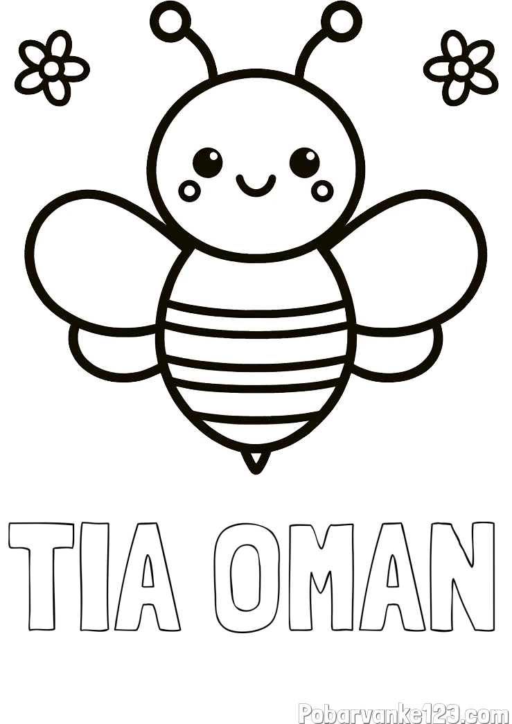 Pobarvanka imena TIA OMAN in otroška pobarvanka čebele