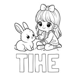 Online izdelana pobarvanka - Pobarvanka imena TIHE in pobarvanka ljubke punčke, ki se igra z zajčkom