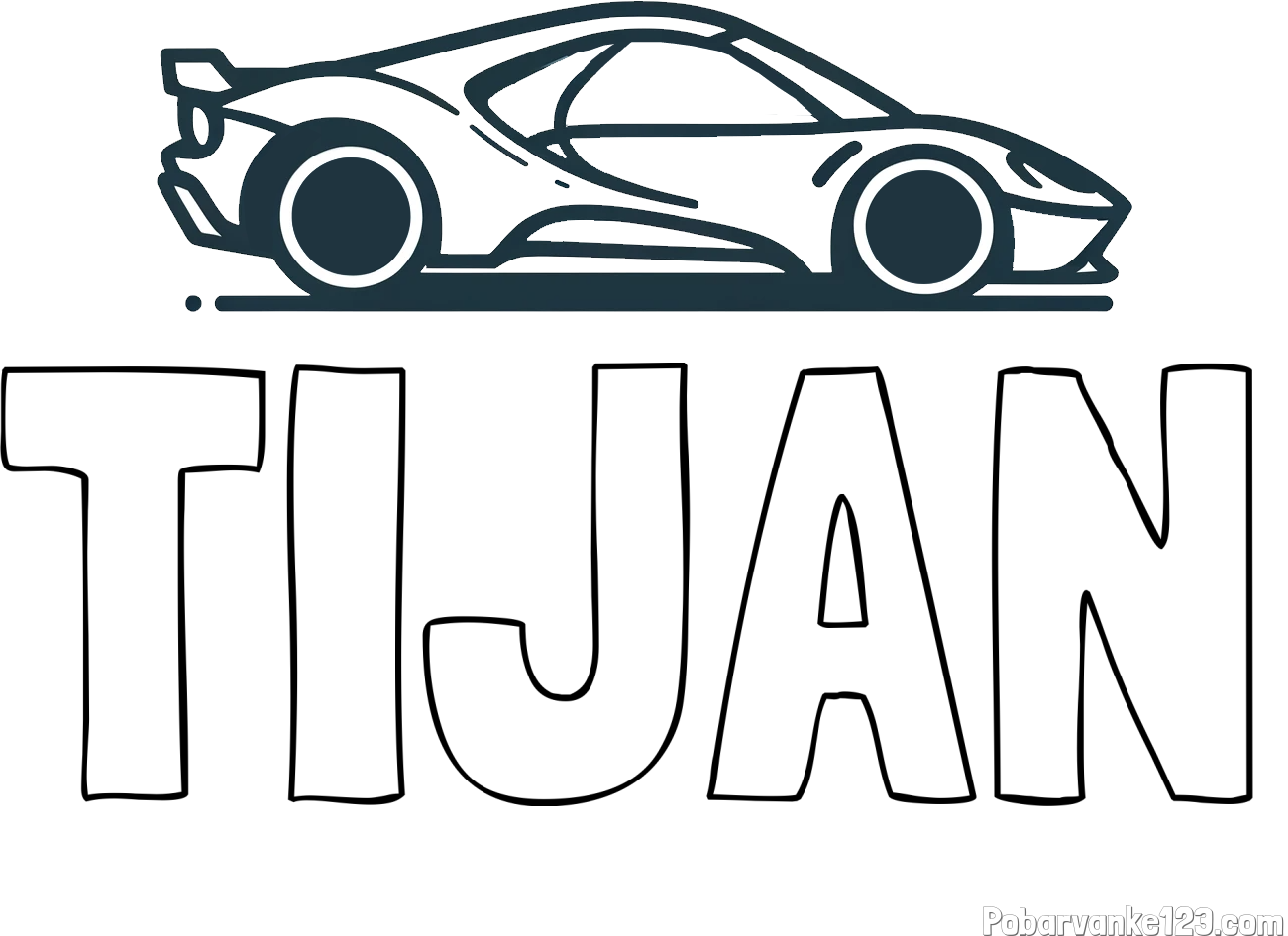 Pobarvanka imena TIJAN in otroška pobarvanka dirkalnega avtomobila