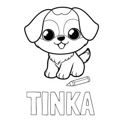 Online izdelana pobarvanka - Pobarvanka imena TINKA in pobarvanka prikupnega kužka