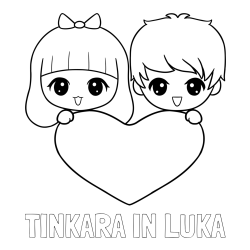 Online izdelana pobarvanka - Pobarvanka imena TINKARA IN LUKA in pobarvanka fantka in deklice, ki objemata srček