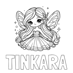 Online izdelana pobarvanka - Pobarvanka imena TINKARA in pobarvanka ljubke in nasmejane čarobne vile