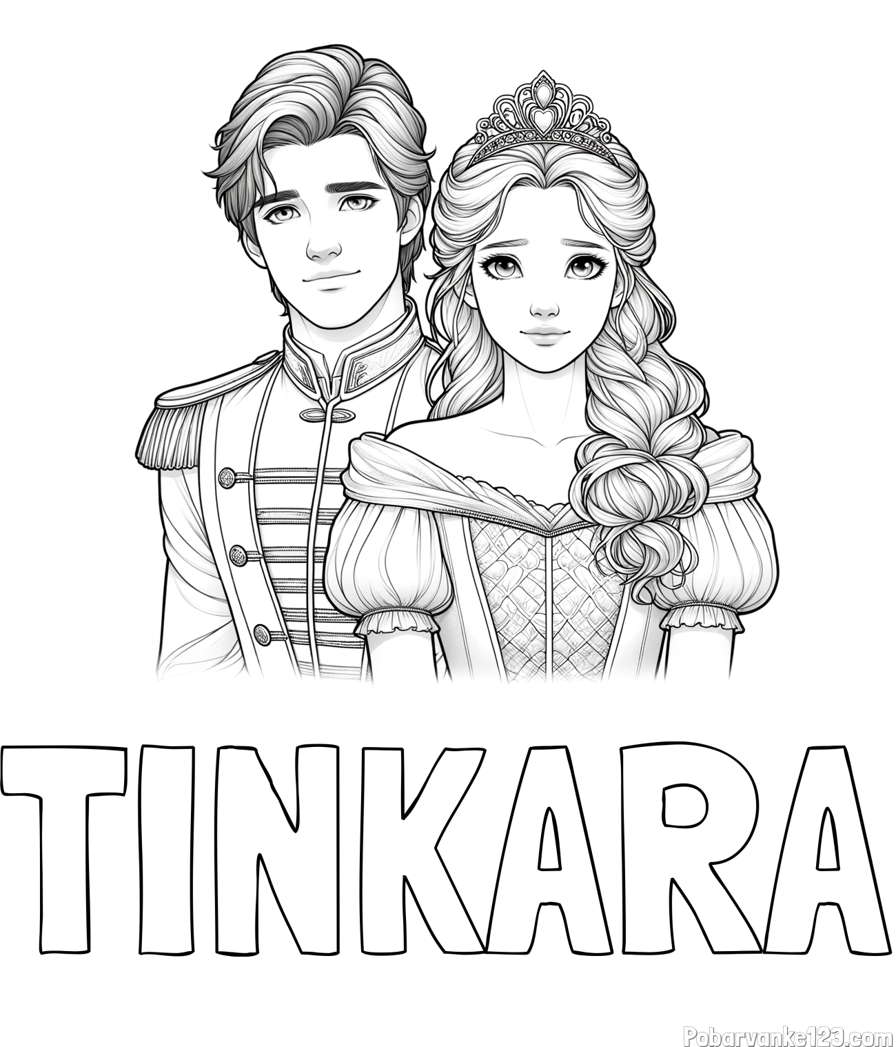 Pobarvanka imena TINKARA in pobarvanka princa in princeske
