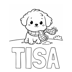 Online izdelana pobarvanka - Pobarvanka imena TISA in pobarvanka prikupnega psička