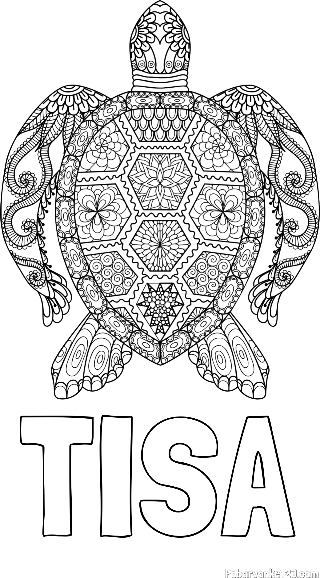 Pobarvanka imena TISA in pobarvanka želve - mandale