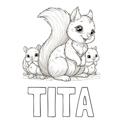Online izdelana pobarvanka - Pobarvanka imena TITA in pobarvanka veveričje družine