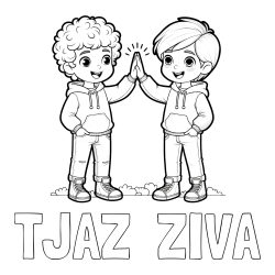 Online izdelana pobarvanka - Pobarvanka imena TJAŽ  ŽIVA in pobarvanka prijatlejev