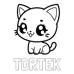 Online izdelana pobarvanka - Pobarvanka imena TORTEK in pobarvnaka ljubke muce v anime slogu