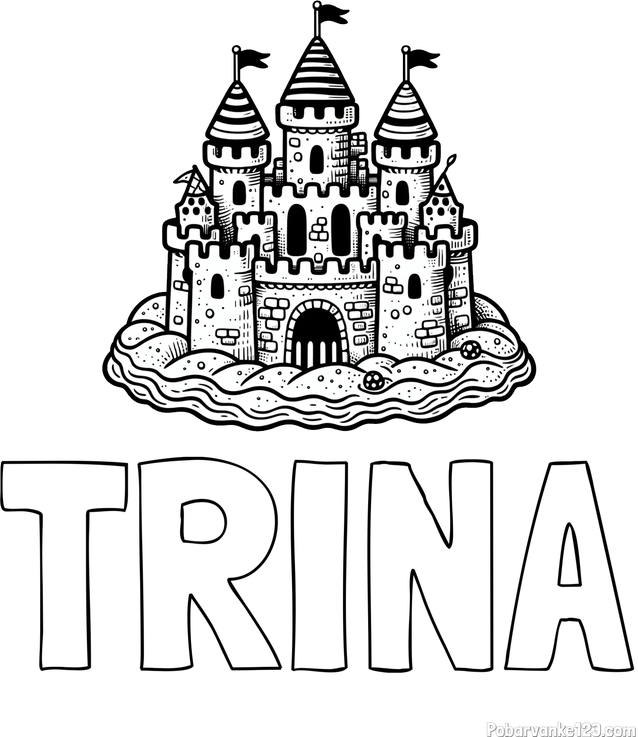 Pobarvanka imena TRINA in pobarvanka velikega peščenega gradu
