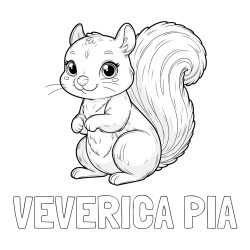 Online izdelana pobarvanka - Pobarvanka imena VEVERICA PIA in pobarvanka zelo ljubke in nasmejane veverice