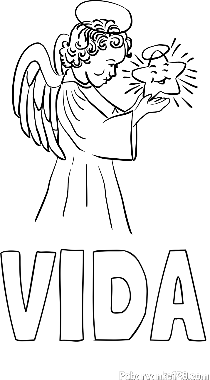 Pobarvanka imena VIDA in pobarvanka angela z zvezdo