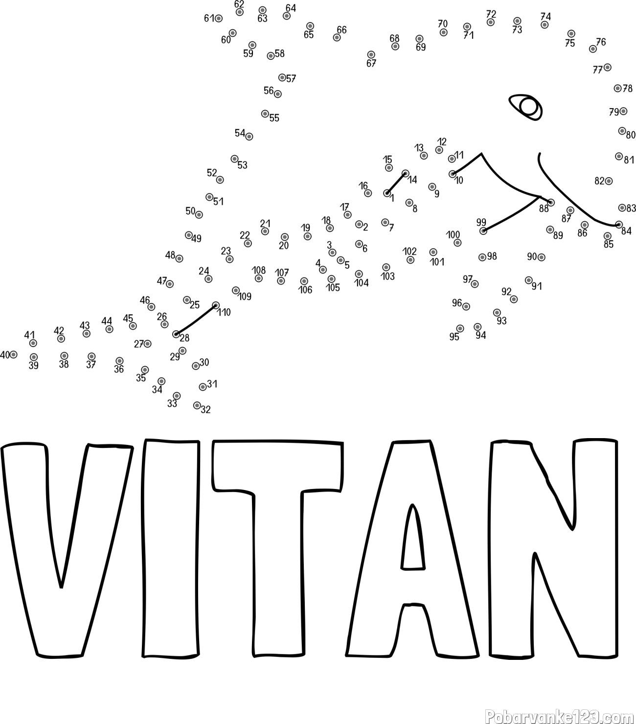 Pobarvanka imena VITAN in pobarvanka delfina - poveži številke