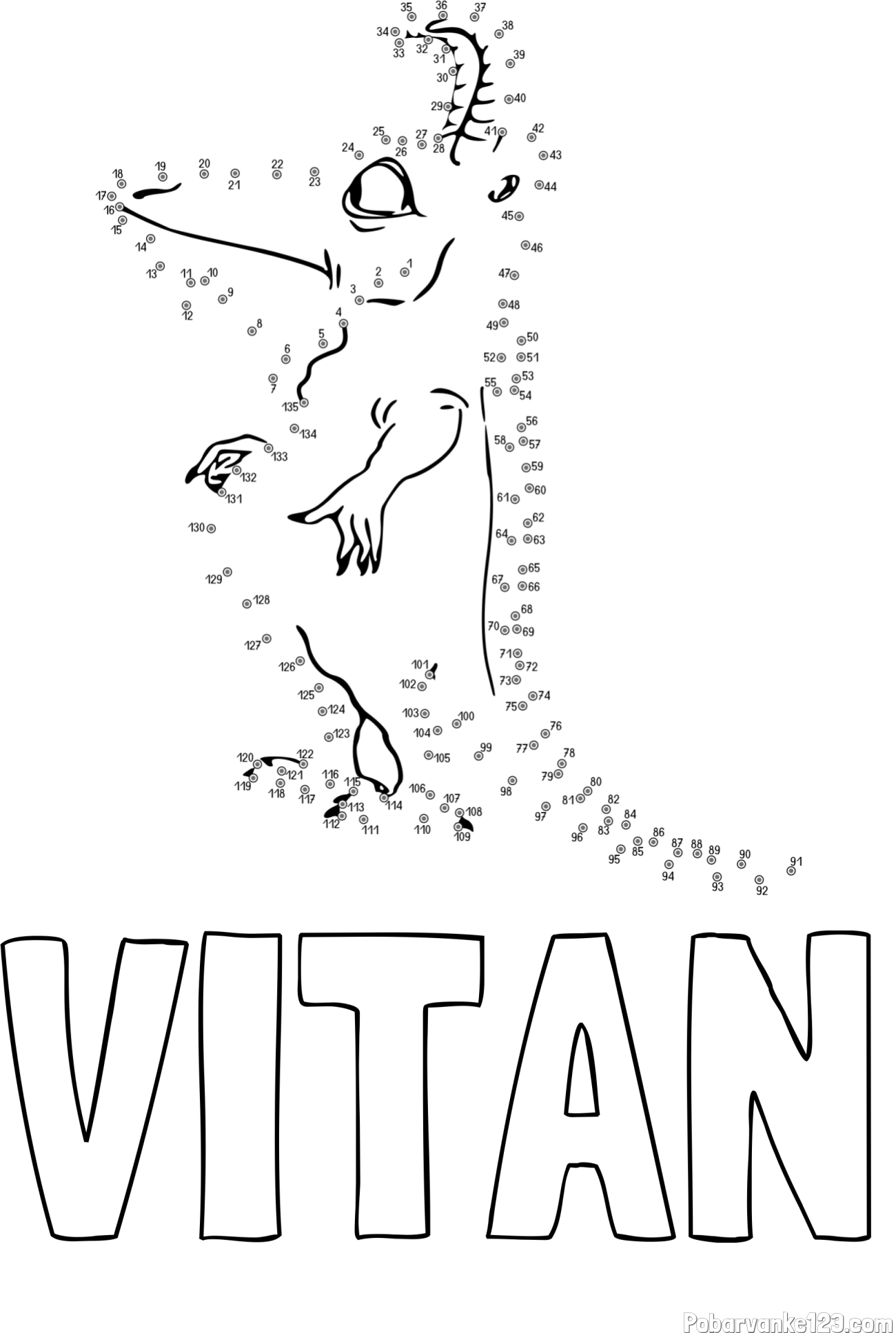 Pobarvanka imena VITAN in pobarvanka pošasti - poveži številke