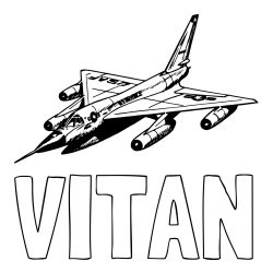 Online izdelana pobarvanka - Pobarvanka imena VITAN in pobarvanka vojaškega lovca