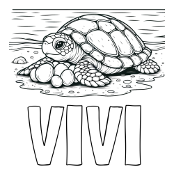 Online izdelana pobarvanka - Pobarvanka imena VIVI in pobarvanka želve, ki leže jajca na obali