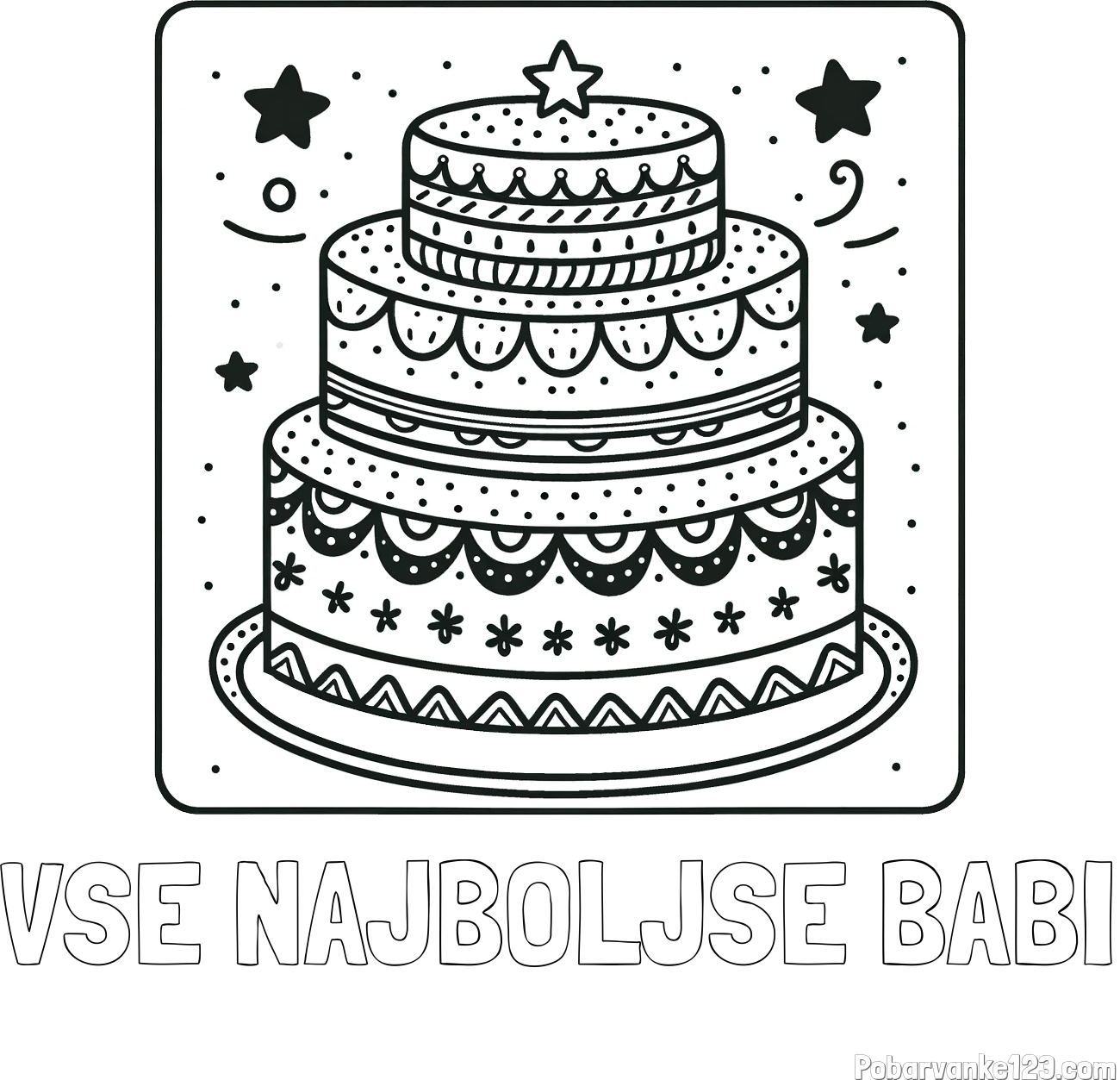 Pobarvanka imena VSE NAJBOLJŠE BABI in pobarvanka slastne torte